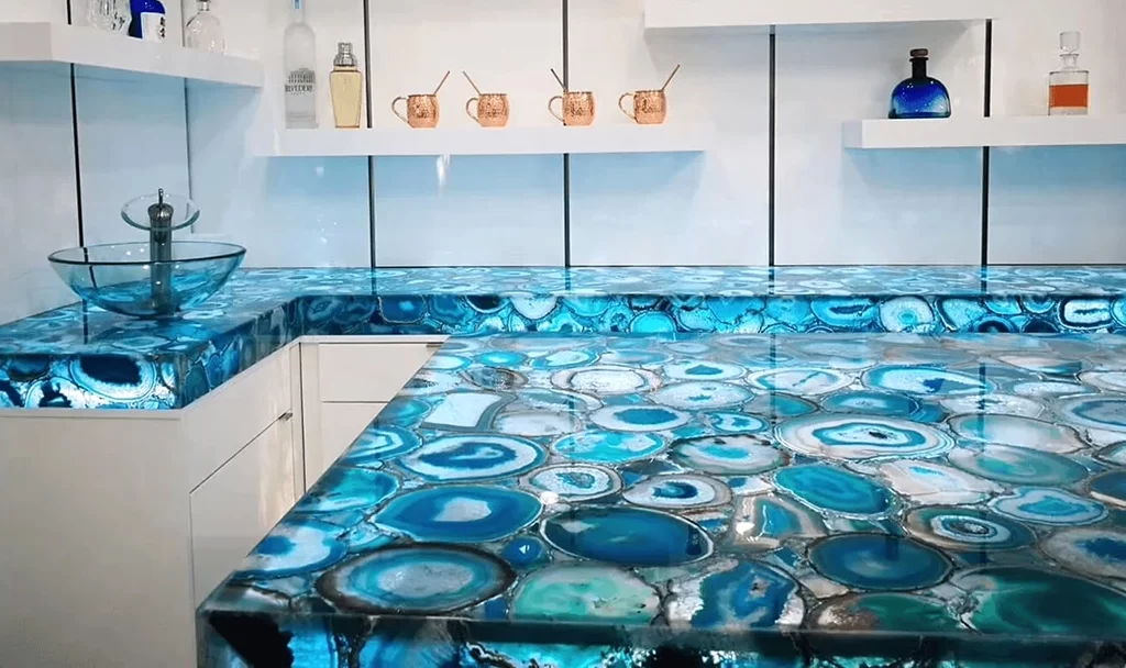 Precious Gemstone Slabs in Kitchens and Bathrooms